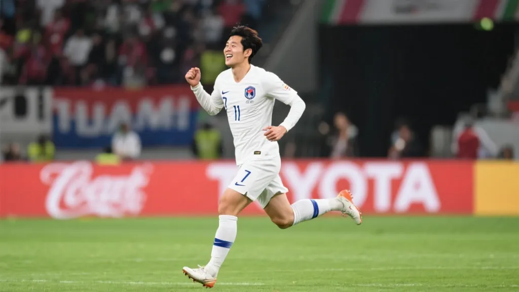 韩国队核心孙兴慜在赛场上奔跑